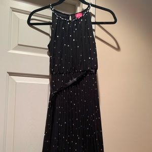 Black dress with silver polka dots